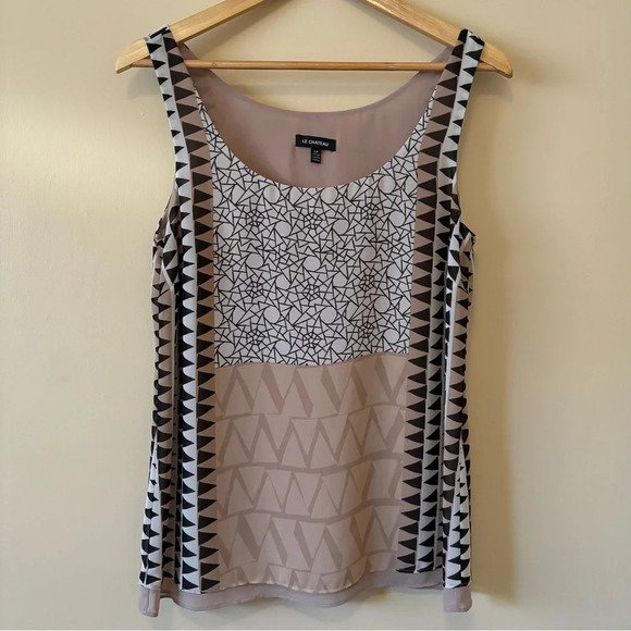 Le Chateau| Tan/Black Geometric Print Lined Tunic Lightweight Sleeveless Top S - Picture 1 of 7
